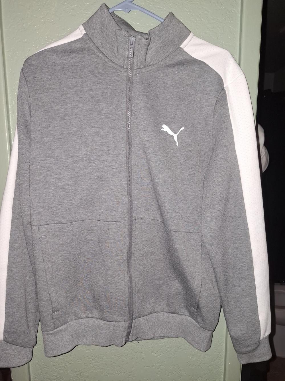 PUMA Men's Gray Full-Zip Track Jacket with White Stripe